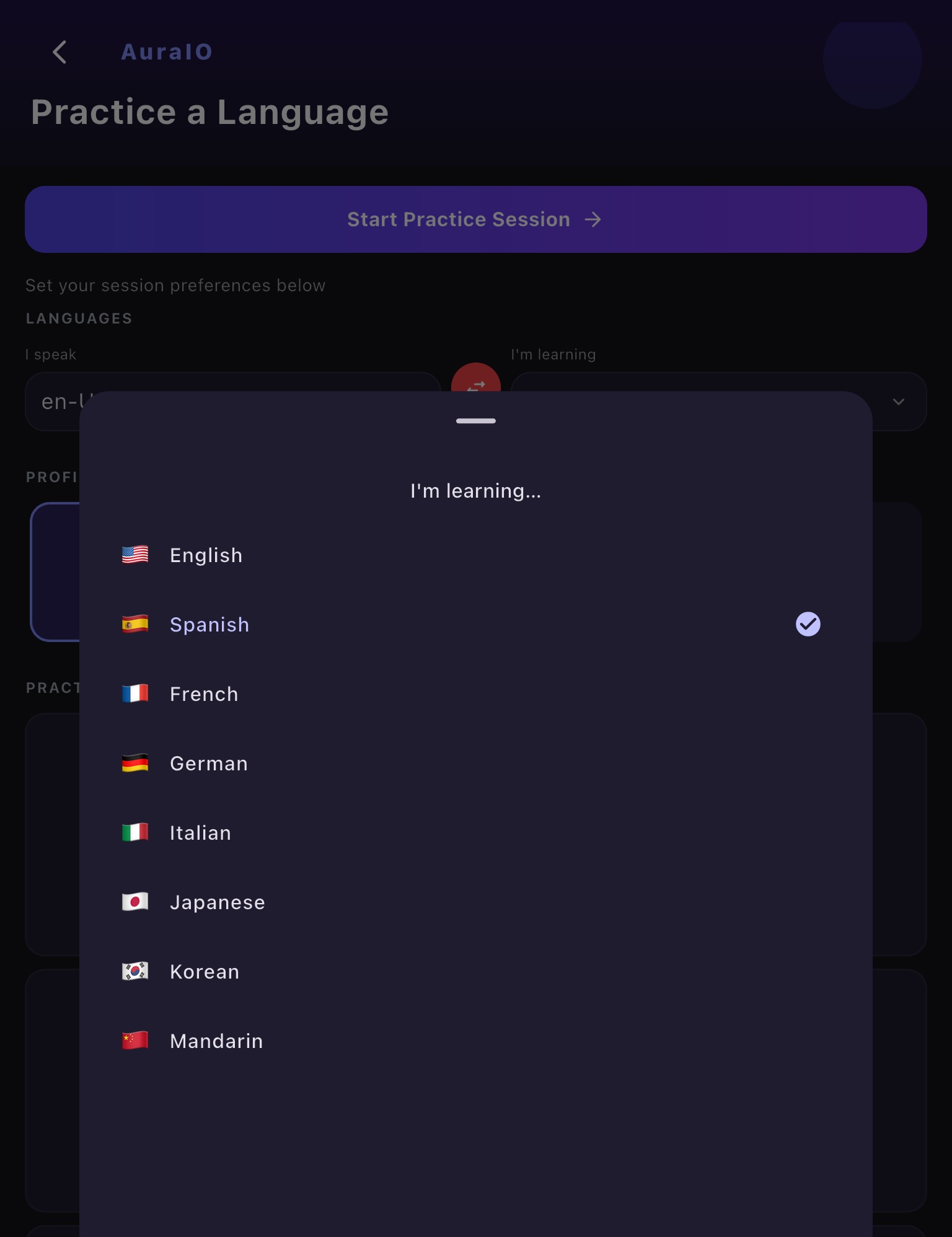 AuraIO Language Selection